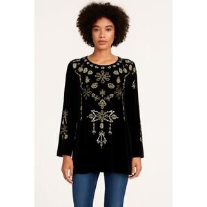 NWT JOHNNY WAS BIYA Charlize Velvet Embroidered Tunic Blouse Sz M MSRP $398